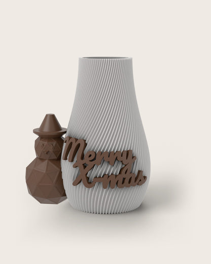 Weihnachtsvase Clipvase in Weiß mit Clips „Merry X-Mas“ und Schneemann in Kupfer