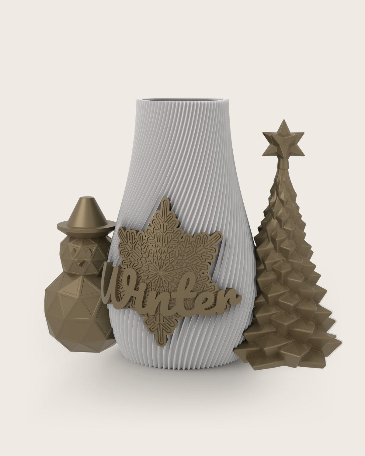 Weihnachtsvase Clipvase in Weiß mit Clips „Winter“, Schneemann und Tannenbaum in Gold