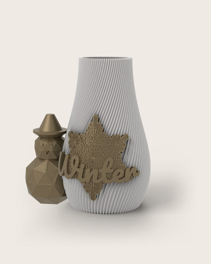 Weihnachtsvase Clipvase in Weiß mit Clips „Winter“ und Schneemann in Gold