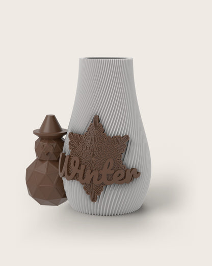 Weihnachtsvase Clipvase in Weiß mit Clips „Winter“ und Schneemann in Kupfer