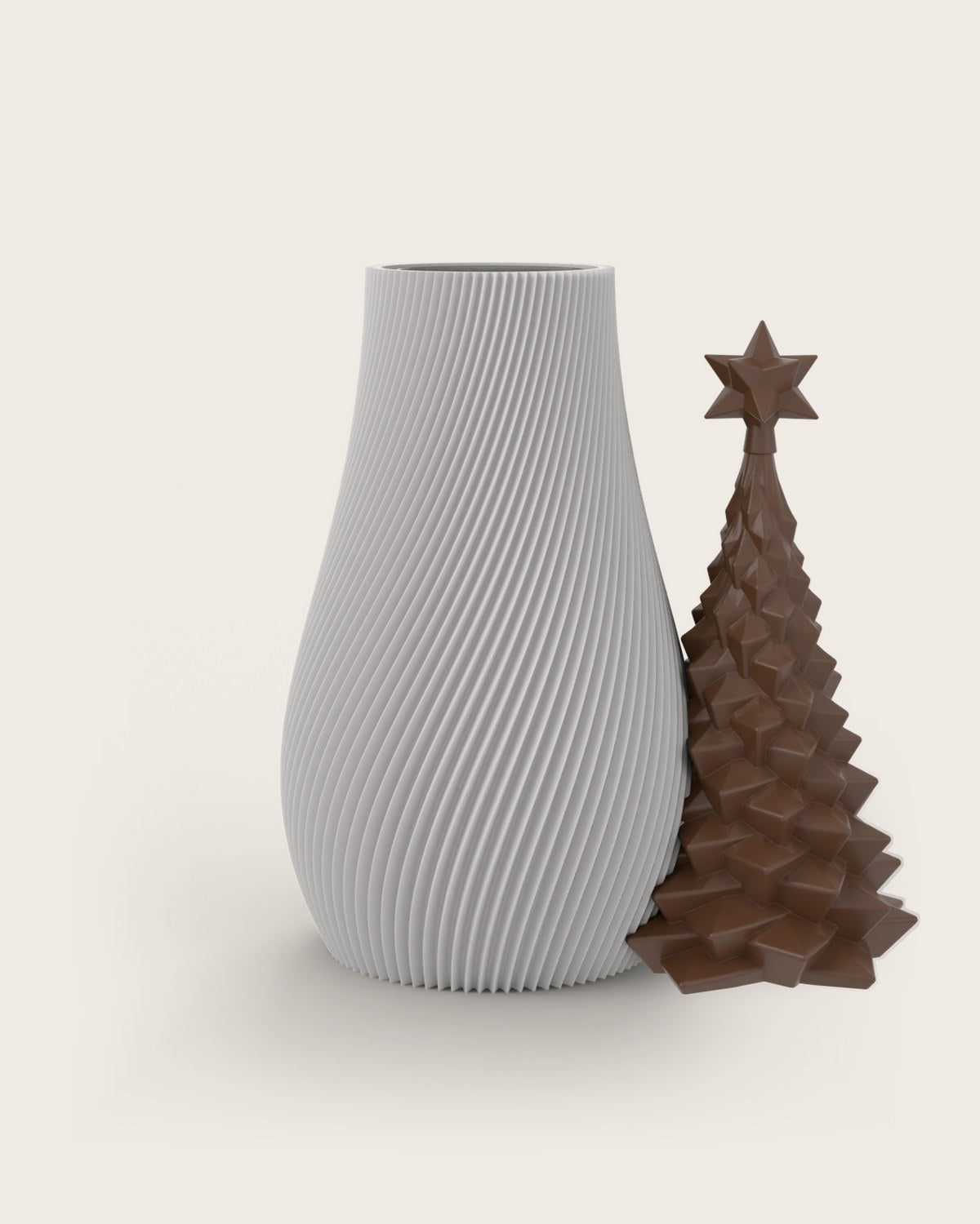 Weihnachtsvase Clipvase in Weiß mit Tannenbaum-Clip in Kupfer