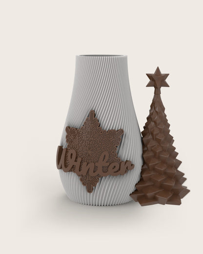 Weihnachtsvase Clipvase in Weiß mit Clips „Winter“ und Tannenbaum in Kupfer